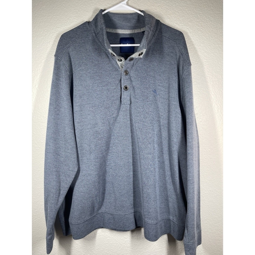 Tommy Bahama Knit Sweater Mens 2XL Flip Coast Snap Mock Neck Pullover Blue